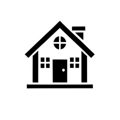 A minimalist black house icon on a white background.  Simple home design, perfect for real estate, architecture, and home decor projects. Clean lines and geometric shapes create a modern aesthetic.