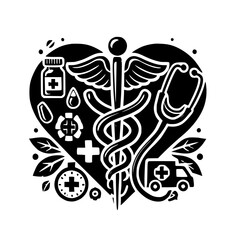 Medical Heart: A Powerful Symbol of Healthcare, Combining Medical Icons in a Heart Shape for a Visually Striking and Evocative Image.