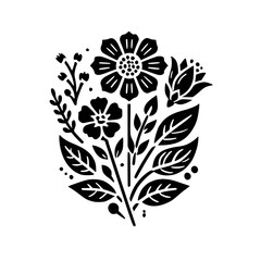 Black and White Floral Illustration: Elegant Botanical Design, Simple Nature Pattern, Minimalist Graphic Art, Vintage Style Decor