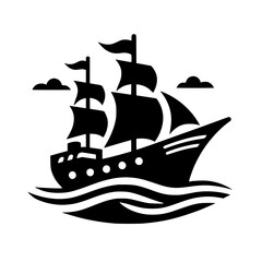 Vintage Sailing Ship: A Nautical Vector Icon. Classic maritime vessel silhouette, perfect for travel, nautical themes, and graphic design projects.