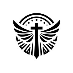 Symbolic winged cross emblem.  A powerful image representing faith, spirituality, and hope. Perfect for religious organizations or individuals seeking meaningful visual representation.