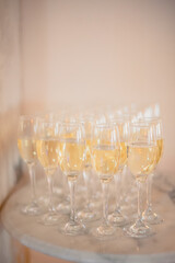 Champagne glasses on the table at the party