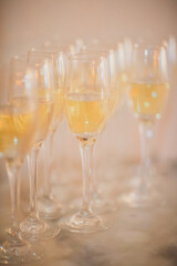 Champagne glasses on the table at the party