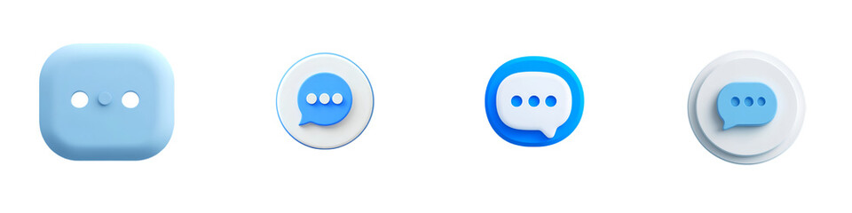 Obraz premium 3D Chat Icons Set – Modern Speech Bubble Symbols for Messaging Apps & Digital Communication- Isolated on Transparent Background