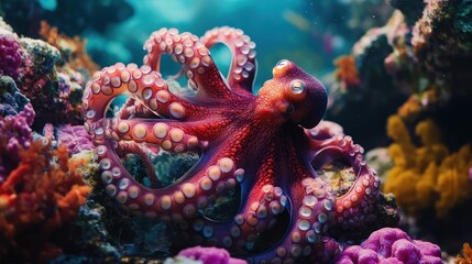Octopus in Vibrant Coral Reef