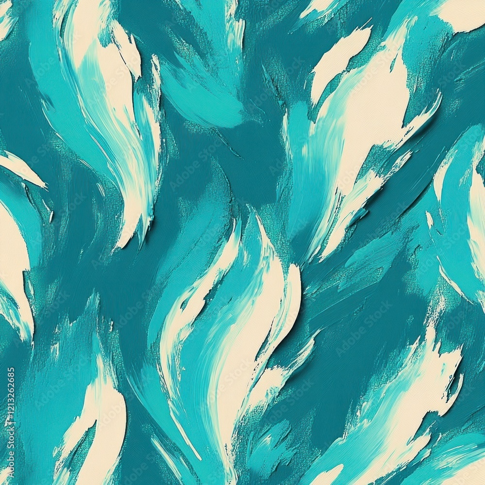 Aufkleber abstract seamless pattern with bold brush strokes in teal and cream color palette