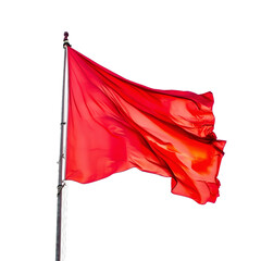 Red flag fluttering in the wind, isolated on transparent or white background 