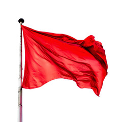 Red flag fluttering in the wind, isolated on transparent or white background 