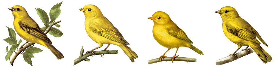 Yellow Canaries &ndash; Vintage Botanical Illustration &ndash; Isolated on Transparent Background
