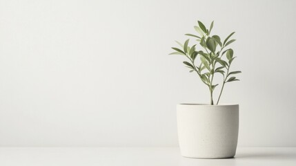 Obraz premium Small green plant in a white pot against a white background.