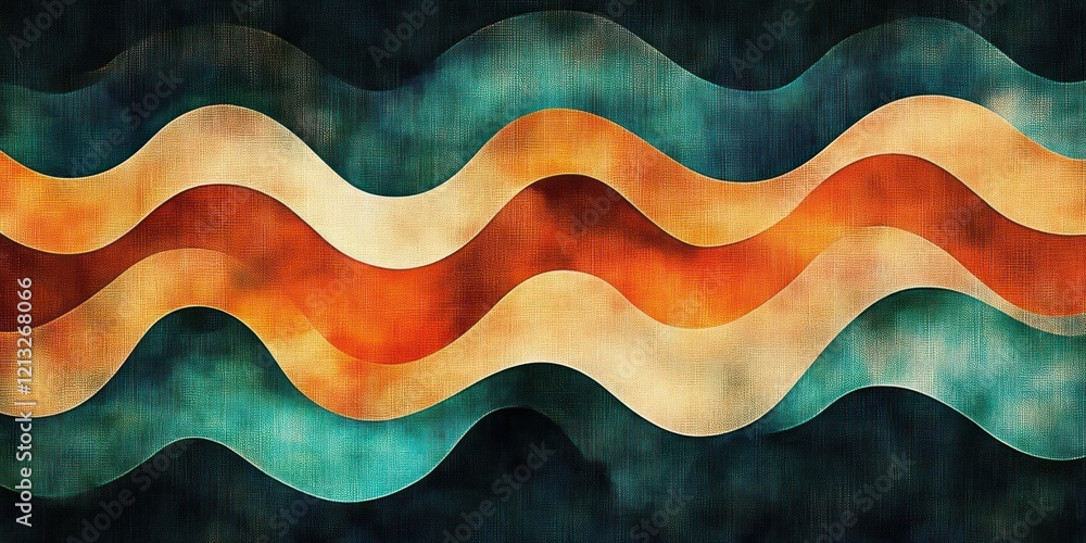 Aufkleber dynamic waves abstract fabric design in orange and teal with textured background