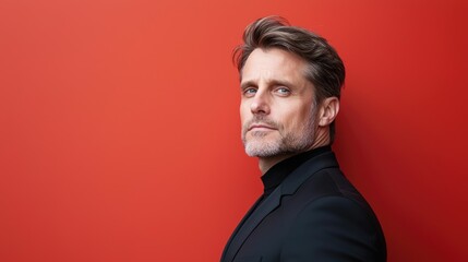 Obraz premium Confident man, red background, portrait, business headshot