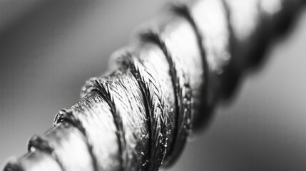 A macro black-and-white close-up of a vibrating guitar string, showing intricate texture and movement.