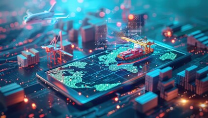 Obraz premium Global Logistics and Shipping on Digital Platform