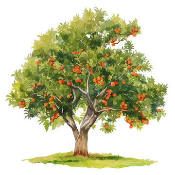 Pitomba Tree with Fruit | Elegant Watercolor-Style Flat Vector Artwork.  
