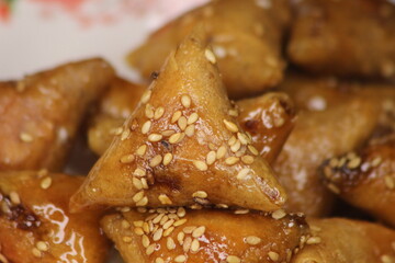 Briwat or Briouat Close Up, Traditional Moroccan Pastry