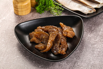 Herring roe snack in the plate