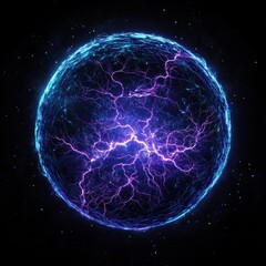 Fototapeta premium fictional Purple and blue electric current flowing across a bioluminescent planet in deep space