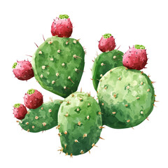 Prickly Pear Cactus with Fruit | Artistic Watercolor Flat Vector Design.  
