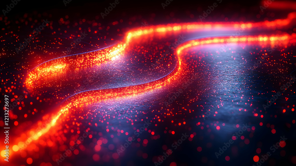 Aufkleber abstract dynamic red and blue light trails with glowing particles background