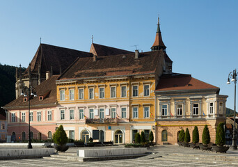 View of Black Church from city council square, Brasov, Romania
