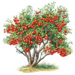 Fototapeta premium Pulasan Fruit Tree with Ripe Fruit – Hand-Painted Watercolor Depiction, Detailed Tropical Tree Illustration, Rich and Colorful Nature Artwork. 