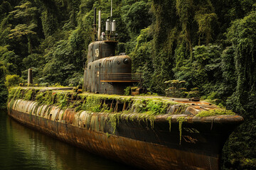 Carcasse de sous marin dans la jungle