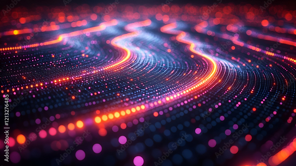 Poster abstract glowing particle wave background. futuristic digital art with vibrant colors and dynamic mo
