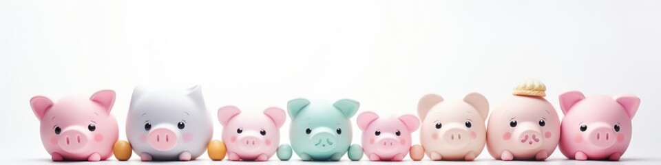 banner, border. colored piggy banks. accumulation of money. gift.. Chinese symbol. wealth. Finance. budget. Birthday. border.