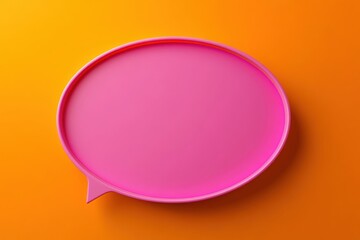 Pink speech bubble on orange background symbolizing communication, discussion, and social media conversations