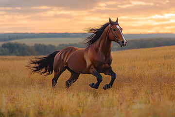 Fototapeta premium Horse Galloping Over Grasses