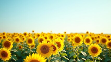 Fototapeta premium Sunflowers in a field, swaying in the breeze, their bright yellow petals shining like gold