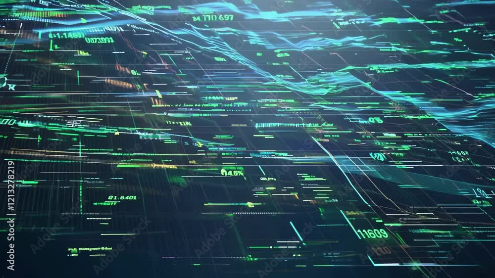 Poster diving into the digital landscape of data with vibrant visuals and dynamic patterns at the forefront