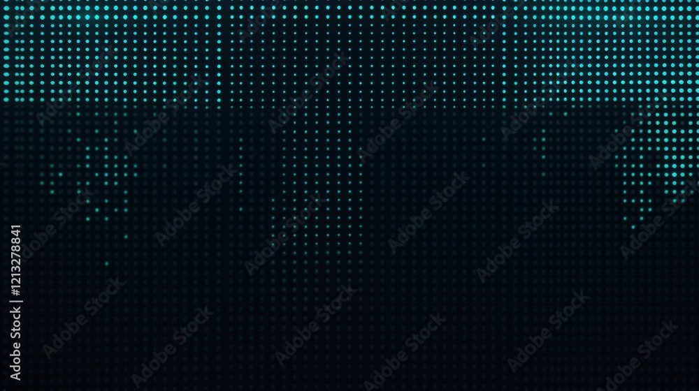 Poster futuristic digital teal background with a grid of interconnected dots creating a sense of depth and 