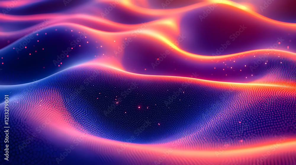 Poster vibrant abstract wave background with glowing particles and dynamic energy