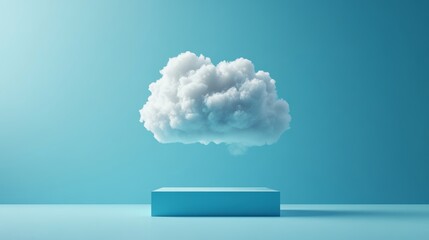 Minimalist Surreal Artwork Featuring a Fluffy Cloud on a Calm Blue Background 4