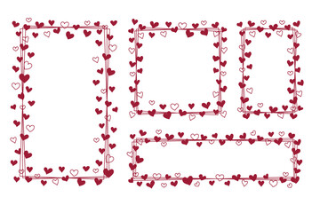 Vector frame with hearts of different shapes. Greeting card concept, Valentine's day background, Birthday concept