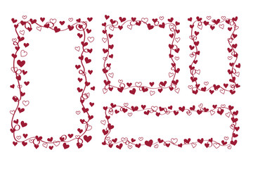 Collection of frames with hand-drawn burgundy hearts