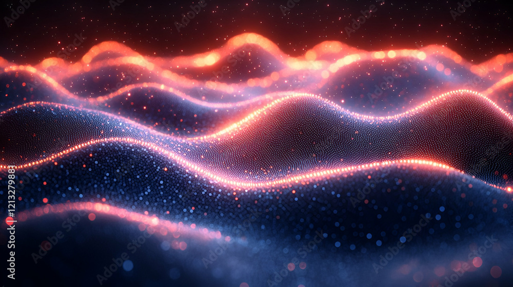Poster abstract glowing waves background: dynamic particle motion and energy flow
