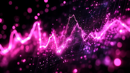 Dynamic pink data visualization abstract glowing line graph on dark background.  Perfect for tech, finance, or AI concepts. Ideal for websites, presentations, and marketing materials.