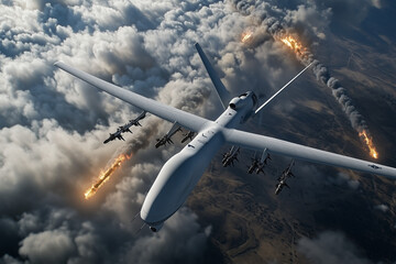 Naklejka premium Drones militaires de combat en vol