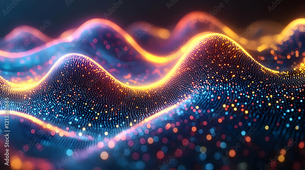 Poster dynamic abstract wave of glowing particles, futuristic technology background