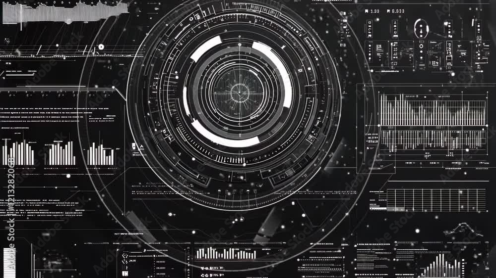 Poster engaging with cutting-edge technology through intricate data visualization and analysis in a modern 