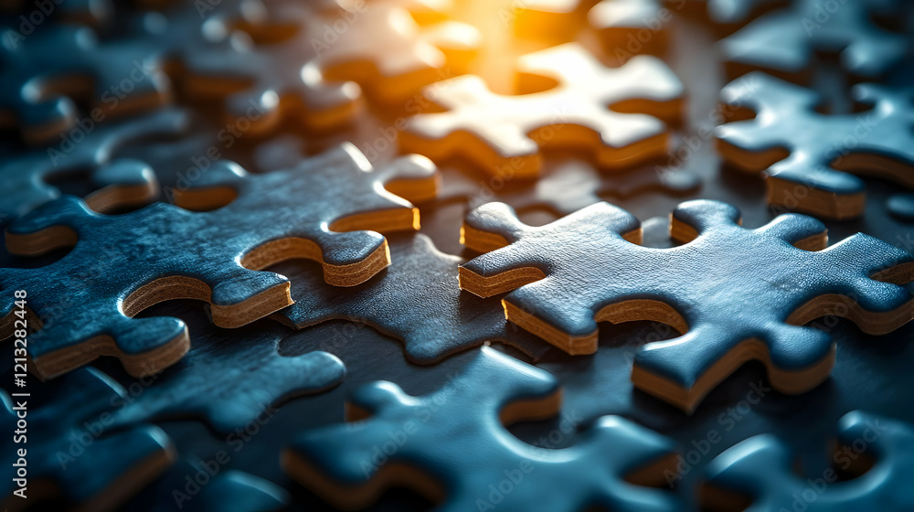 Aufkleber close-up of interlocking dark blue puzzle pieces representing connection and problem solving