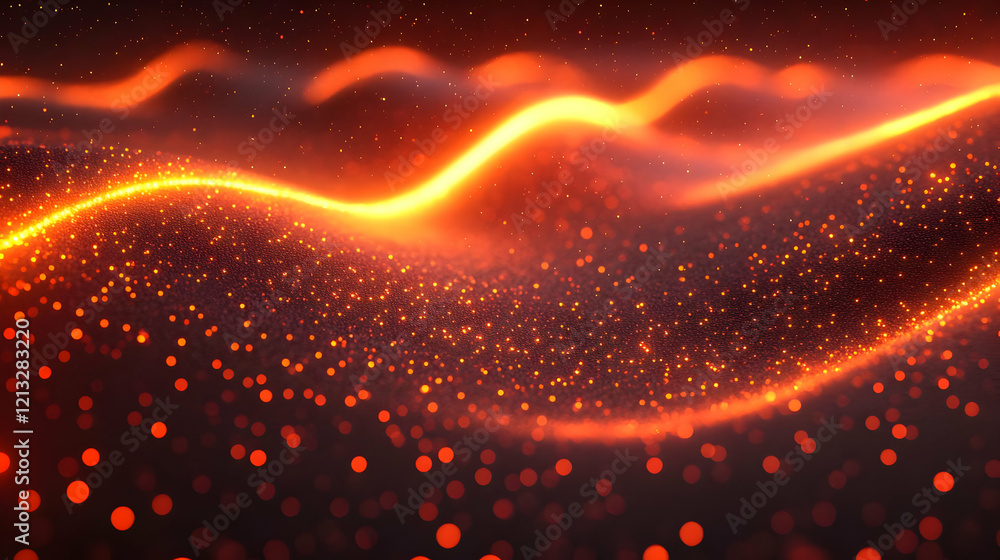 Poster abstract orange and red glowing wave background with sparkling particles