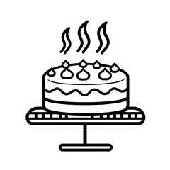 2d icon of a Hot Out of the Oven Cake: Still Warm with Frosting, Icing, Sugar, and Dessert Baked Goods for a Birthday Baking Treat