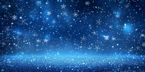 Obraz premium A serene winter scene with a deep navy blue background and snowflakes.