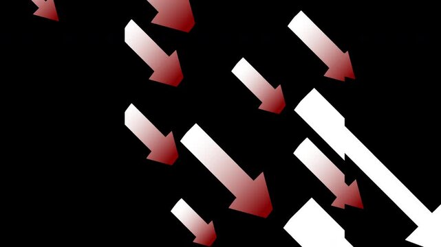 red arrows going down, red arrows decreasing graph, decreasing graph red animation 4k on alpha channel