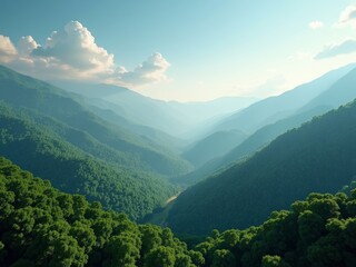 Fototapeta premium A lush green valley nestled in the mountains