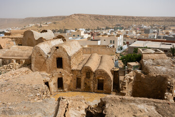 View of rural building Ghomrassen, Berber architecture located in Tataouine region of Tunisia, Africa